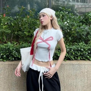 AB HOUSE Áo thun nữ gắn nơ BUNNY thời trang nữ