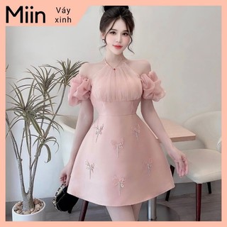 Váy tapta yếm lưới tay tơ nhún