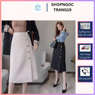 chân váy chữ A tuyết mưa phối cúc đáp tà lệch