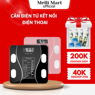 Cân Điện Tử Sức Khoẻ MELLI  Kết Nối Bluetooth Phân Tích Chỉ Số Cơ Thể Có Màn Hình LCD HD,Mặt Kính Cường Lực Chắc Chắn