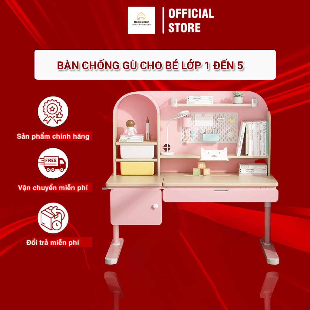 Bàn Học Cho Bé Tiểu Học Hanydecor - Bàn Chống Gù Cho Bé Lớp 1 Đến 5 Điều Chỉnh Góc Nghiêng Tiện Lợi 