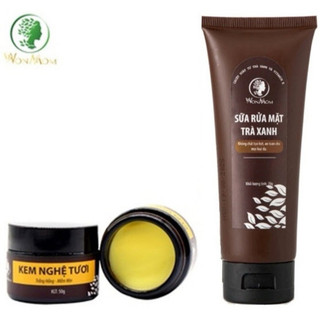 Combo Bộ chăm sóc da mặt hữu cơ Wonmom -  giúp da sáng khỏe - trắng hồng mịn màng (1 kem nghệ + 1 sữa mặt) WM