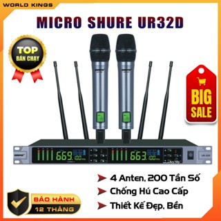 Micro Shure UR32D Hàng Mỹ, 4 Râu Sóng Ổn Định, Set Sóng, Tăng Giảm Âm Lượng,Tiếng Ca Hay Cho Dàn Karaoke Sự Kiện, BH 12T