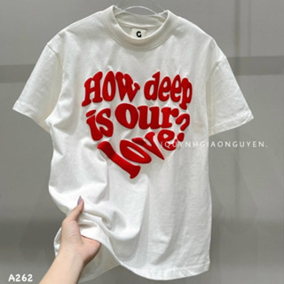 Áo phông in chữ nổi hình trái tim KABII, chất cotton 4 chiều co giãn mát mịn đủ size S M L