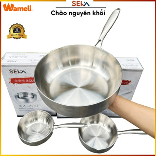 Chảo inox sâu lòng 5 lớp đúc liền khối Seka tặng kèm giá gác dầu, 3 size 22cm 24cm 26cm