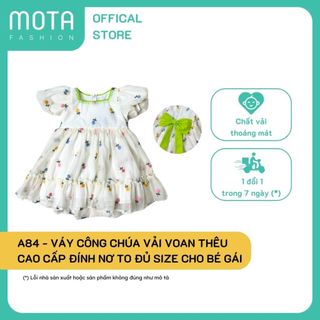  Váy công chúa vải voan thêu cao cấp đính nơ to đủ size cho bé gái từ 15-32kg