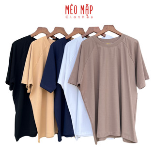 Áo thun boxy form rộng basic tay raglan Bigsize MÈO MẬP cổ tròn nam nữ unisex 100% cotton co giãn 4 chiều 50-120kg