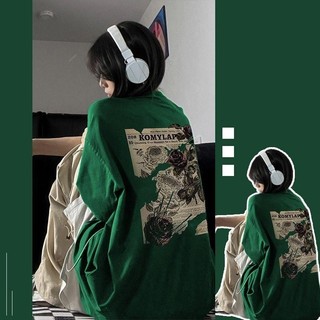Áo Thun cotton Dáng Rộng Màu Xanh Lá Đậm Thời Trang Mùa Hè