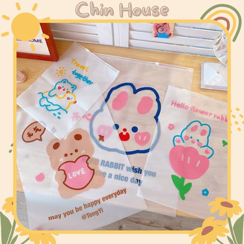 Combo 5-10 zip đựng đồ đi sinh mẹ và bé, đồ cá nhân quần áo phụ kiện du lịch, túi zip lụa nhiều hình cute