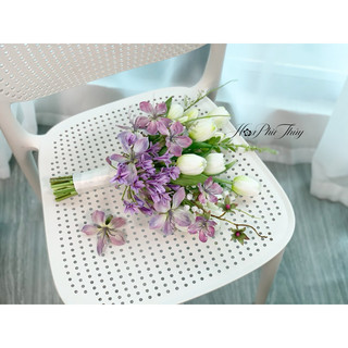 Hoa cưới lụa tone màu tím