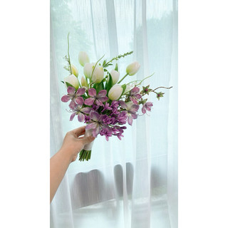 Hoa cưới lụa tone màu tím