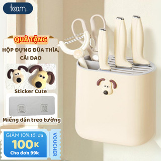 Hộp đựng đũa thìa, hộp cài dao treo tường họa tiết hình cún dễ thương TOAM, chất liệu nhựa PP cao cấp bền đẹp decor bếp