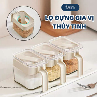 Lọ Đựng Gia Vị Thủy Tinh Kèm Thìa Thông Minh 300ml, Hũ Thủy Tinh Đựng Gia Vị Nhà Bếp Cao Cấp Nắp Chặt Ngăn Không Khí