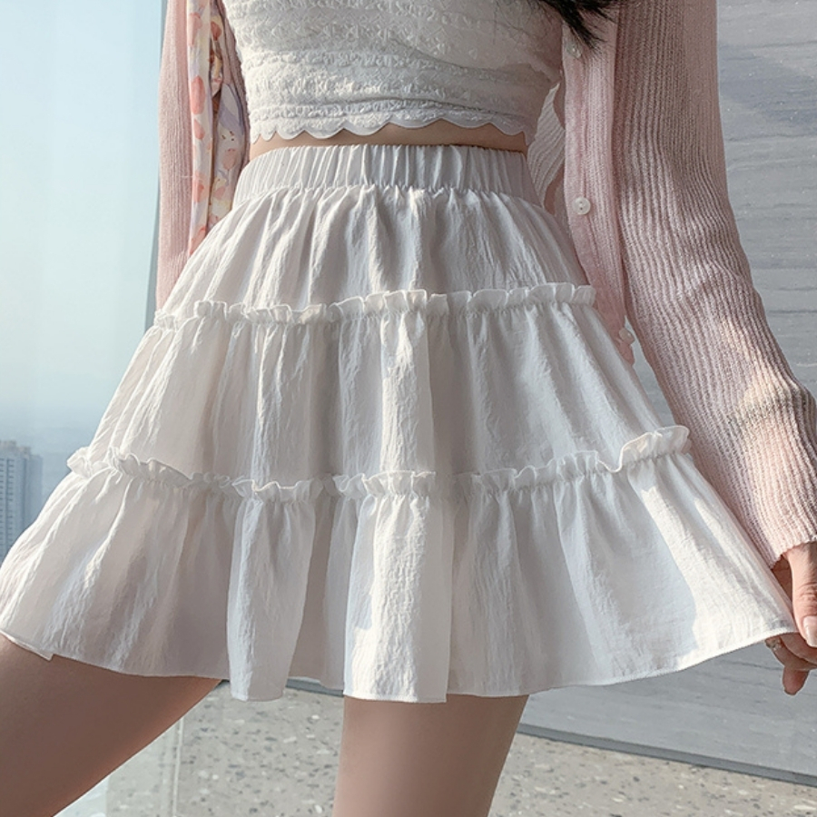 Chân váy xoè ngắn xếp ly ren tầng tennis nơ đen hồng trắng có quần trong chất đũi xốp VANISA CV024 | BigBuy360 - bigbuy360.vn