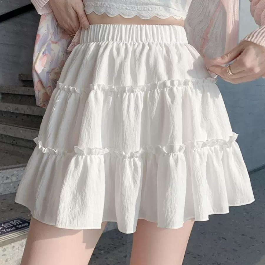 Chân váy xoè ngắn xếp ly ren tầng tennis nơ đen hồng trắng có quần trong chất đũi xốp VANISA CV024 | BigBuy360 - bigbuy360.vn