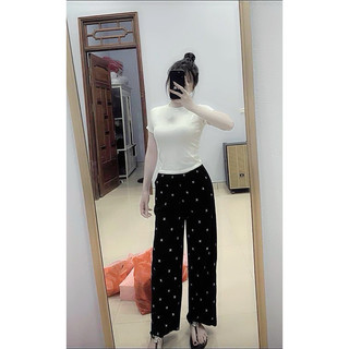Set bộ quần lụa chữ X phối áo tăm croptop hack dáng - Set bộ quần lụa X