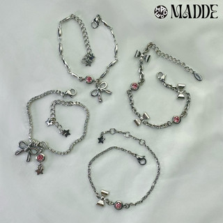 Vòng tay Nơ phối đá zircon Hồng thép titan Madde ( không teng gỉ)