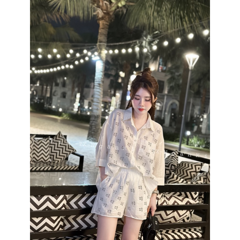 Set Sơmi Tơ Wang Đính Đá Siu Cấp