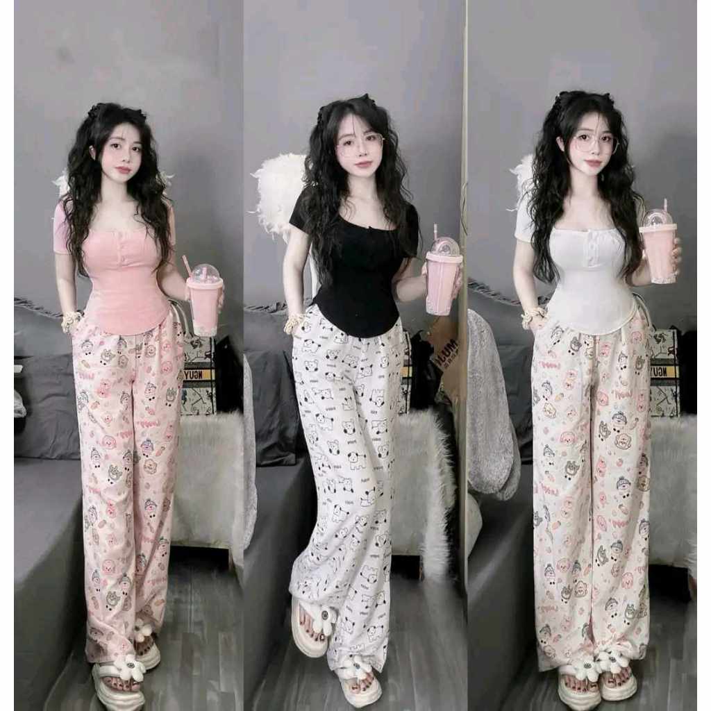 Sét  CÚC ÁO  U tay ngắn kèm quần suông cạp chun phong cách Hàn Quốc M1402