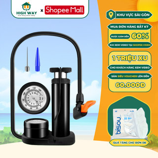 Bơm Hơi Đạp Chân HIGHWAY Mini Đút Cốp Xe Lực Bơm 140PIS Có Đồng Hồ Đo Áp Suất Chuyên Dụng Cho Ô Tô, Xe Máy