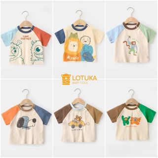 Áo thun bé trai bé gái LOTUKA dễ thương, Áo phông cho bé mặc nhà, Bộ quần áo trẻ em mùa hè 4-18kg