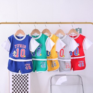 Bộ cộc tay thể thao mùa hè chất cotton 4c in hình số 10 cho bé