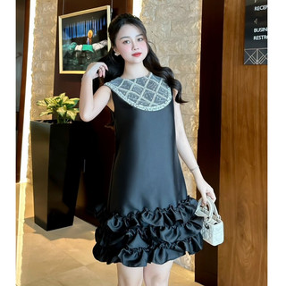 Váy đi dự tiệc, đầm dự tiệc tafta dáng suông chân bèo cổ tròn đính kimsa bling bling thiết kế tiểu thư sang trọng LEVAN