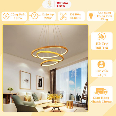 Đèn Thả Trần Energy Green Lighting 3 Vòng Gỗ TBD839 - Phong Cách Sang Trọng Bắc Âu - Trang Trí Phòng Khách / Phòng Ăn