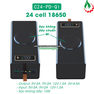 Box sạc dự phòng 24 cell 18650 sạc nhanh 22.5w