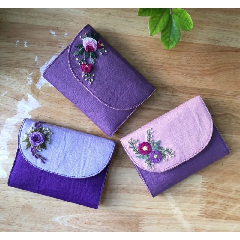 Ví gấp gọn, ví cầm tay, ví handmade thêu tay, ví vải linen tưng premium
