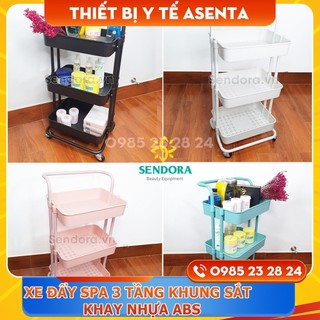 Xe đẩy spa 3 tầng khay nhựa ABS, Kệ Spa đựng dụng cụ cao cấp