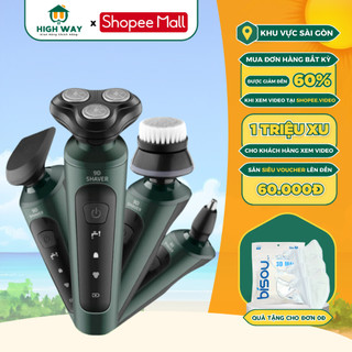 Máy Cạo Râu Nam Mini HIGHWAY 9D 4in1 Sạc Pin 4 Chức Năng Tỉa Lông Mũi, Rửa Mặt, Cạo Viền 3 Lưỡi Cạo Kép Chống Nước IPX7