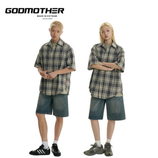 Áo Sơ Mi Flannel Classic Cộc Tay Form Rộng Nam Nữ Unisex Godmother