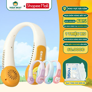 Quạt Đeo Cổ HIGHWAY Wind 3D Mini Không Cánh Sạc Pin Tích Điện 3 Cấp Độ Gió In Hình Động Vật, Bảo Hành 12 Tháng