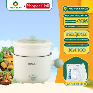 Nồi Lẩu Điện Mini HIGHWAY Ca Nấu Mì 2 Tầng Công Suất 600W Chống Dính 2 Nấc Nhiệt Tặng Kèm Giá Hấp Nhựa Bảo Hành 12 Tháng
