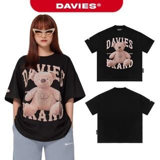 Áo phông local brand chính hãng DAVIES nam nữ màu đen thun cotton form rộng tay lỡ Teddy Bear I D26-T2