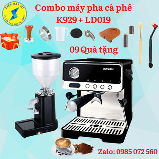 Combo máy pha cà phê doshin k929 và máy xay cà phê ld019 - mới 100%