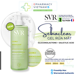 Gel Rửa Mặt SVR Sebiaclear Gel Mousant Không Chứa Xà Phòng, Làm Sạch & Loại Bỏ Tế Bào Da Chết