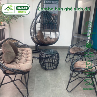  Bộ full combo SMARTHOMES bàn ghế xích đu giả mây decor nội thất ban công sân vườn phòng khách 