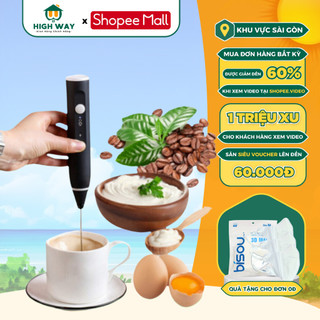 Máy Đánh Trứng Mini HIGHWAY, Máy Đánh Tạo Bọt Cà Phê 3 Chế Độ Sạc Pin Tặng Kèm 2 Đầu Đánh Chuyên Dụng, Bảo Hành 12 Tháng