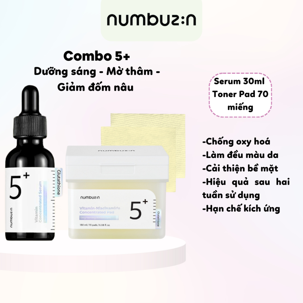 [COMBO 5+] Combo Tinh chất Serum Numbuzin No.5 + Toner Pad No.5 Vitamin-Niacinamide Concentrated Pad