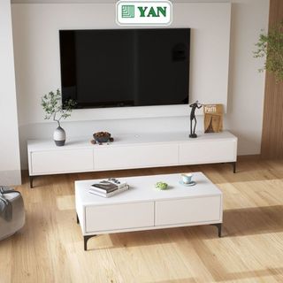 Com bo Kệ ti vi gỗ kết hợp bàn trà sofa có ngăn kéo chân sắt chống nước - gp323
