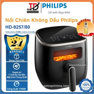  Nồi Chiên Không Dầu Philips HD9257 80 5.6Lit - 1700W Mặt Kính Quan Sát Thực Phẩm Bảo Hành Chính Hãng 2 Năm 