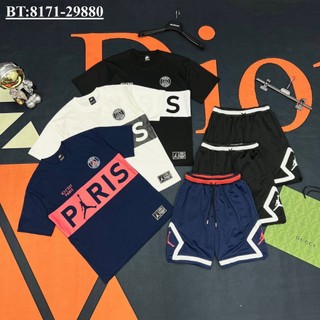 Bộ Quần Áo, Bộ Paris Nam In Hoạ Tiêt Chữ Pa Rít Trước Ngực Kẻ Ngang, Chất Liệu 100% Cotton 2 Chiều DL
