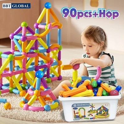 Tặng hộp nhựa- Đồ chơi xếp hình nam châm thông minh đa dạng màu sắc 130 chi tiết