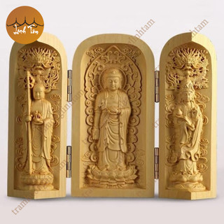 [TẠNG TRÀNG HẠT] Bộ ba tượng phật như lai quan âm địa tạng gỗ hoàng dương vật phẩm phong thủy