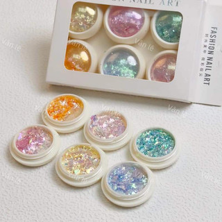 set 6 nhũ khổng tước trang trí ẩn gel,vân đá,...