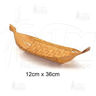 Đĩa tre đan hình thuyền trang trí, decor