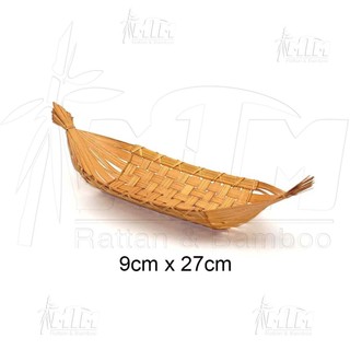 Đĩa tre đan hình thuyền trang trí, decor