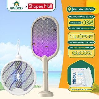 Vợt Muỗi Kiêm Đèn Bắt Muỗi HIGHWAY Tự Động 2in1 Pin 1200mah Tích Hợp Đèn Led Ánh Sáng Có Đế Cắm Sạc